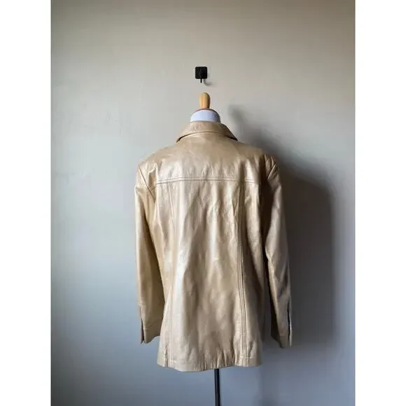 St. John Sport Button Up Gold Metallic 100% Italian Leather Jacket- Size Large